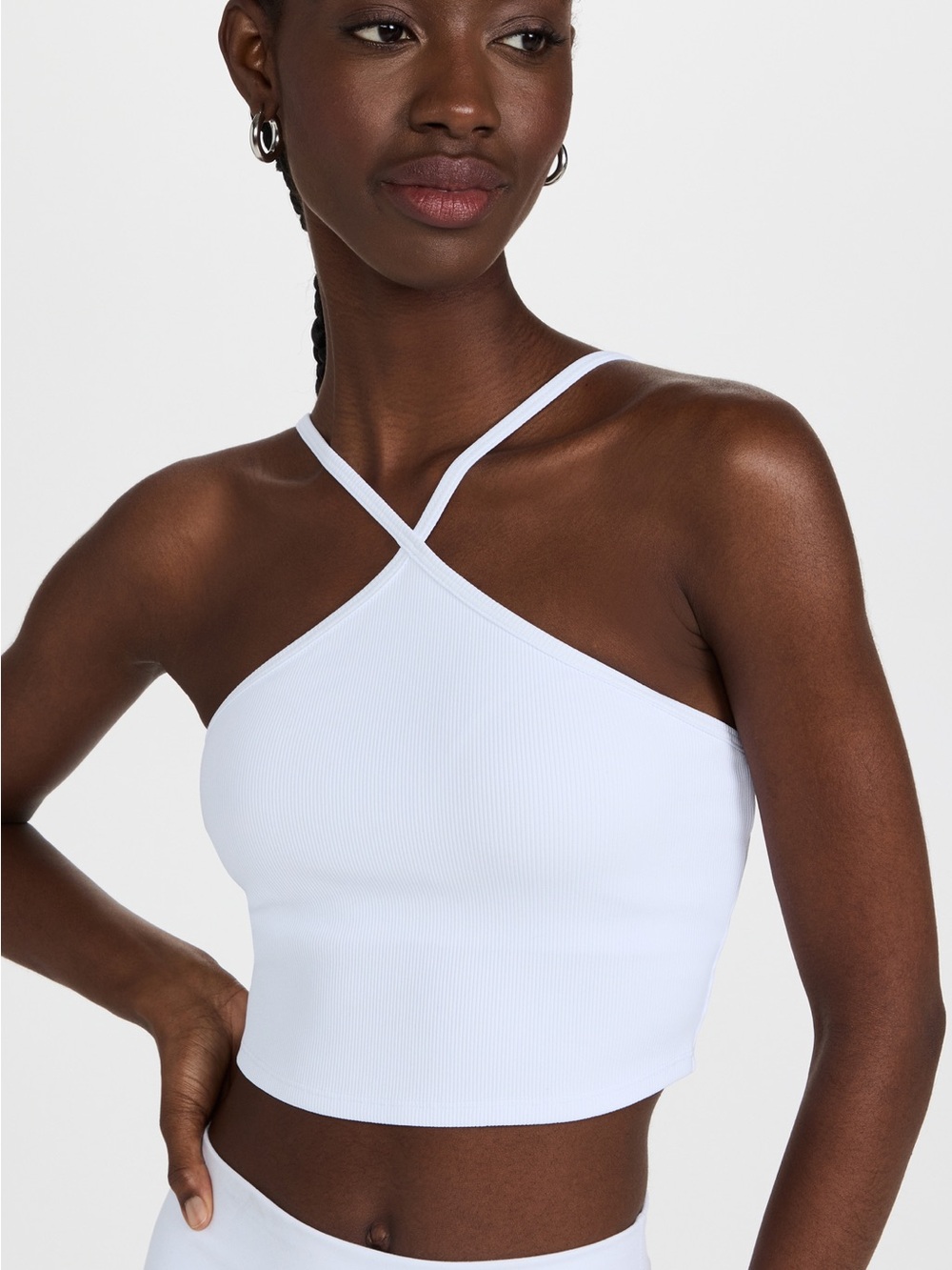 ALO Goddess Ribbed Cross Crop Top | White